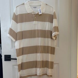 Old Navy Men's Striped Polo Shirt - Cream and Tan